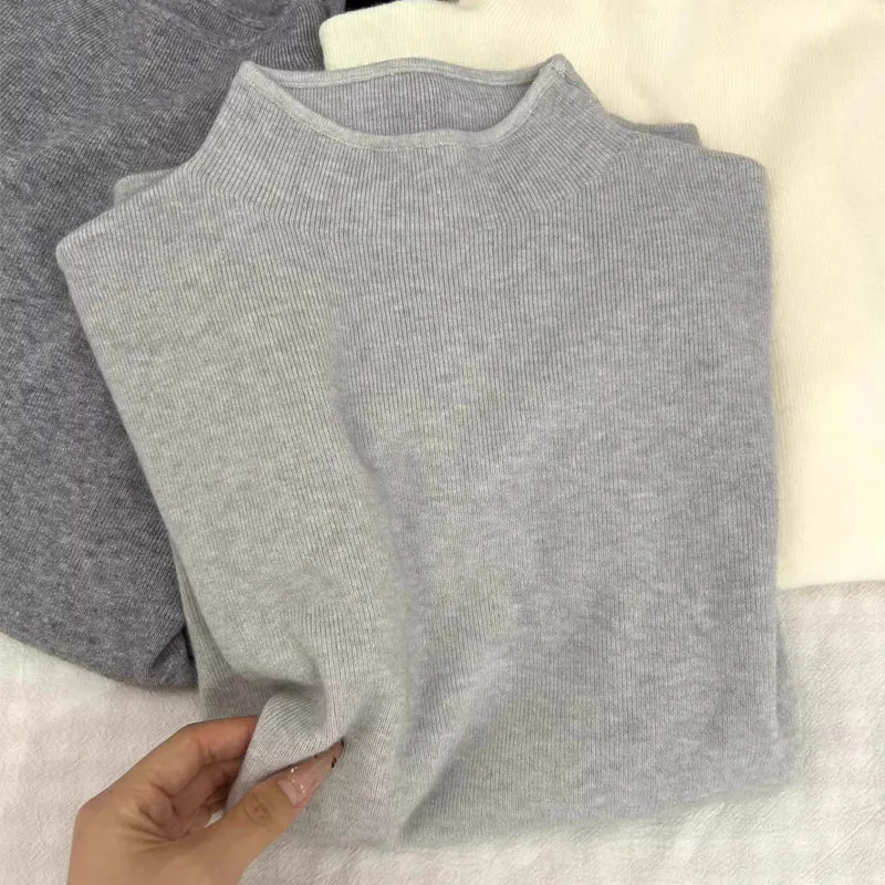 

Black Long Sleeve Knitwears Knitted Sweater Women Pullovers Knit Mock Neck Sweater Pullover Women Tops Fashion Sweaters Q2054