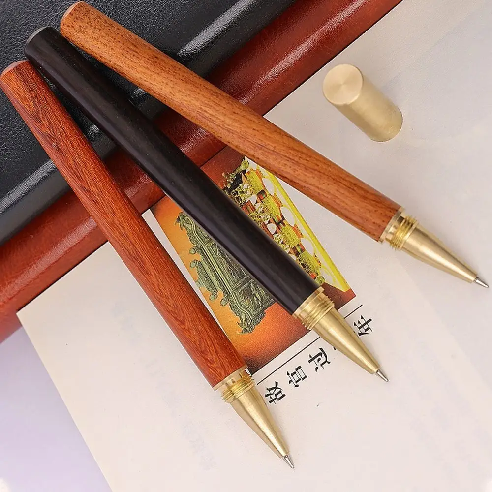 Wood Body Gel Pen Vintage Stationery Quick-drying Ballpoint Pen 0.5mm Black Ink Signature Pen Gift