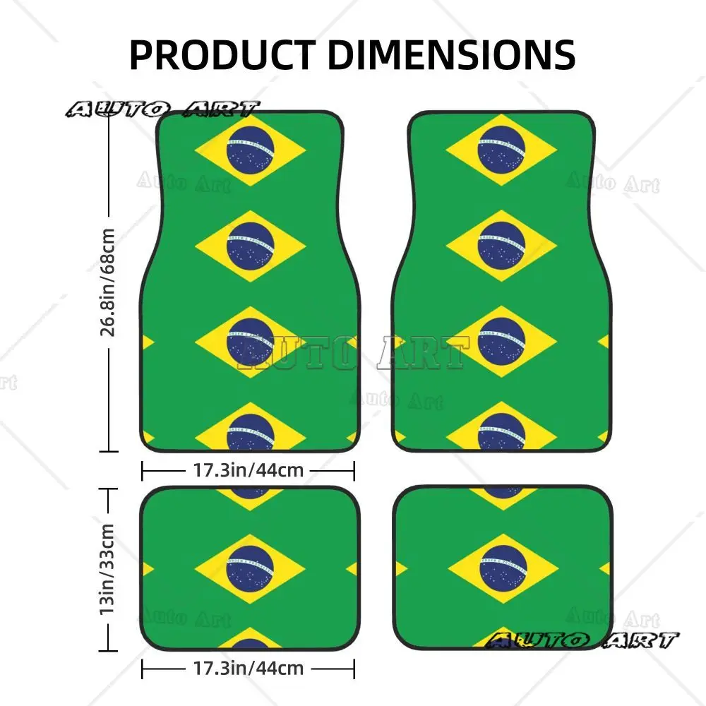 Brazil Flag Car Waterproof Rubber Car Mats 4PCS Car Floor Carpets Rugs Non-Slip Auto Foot Mats Universal Type