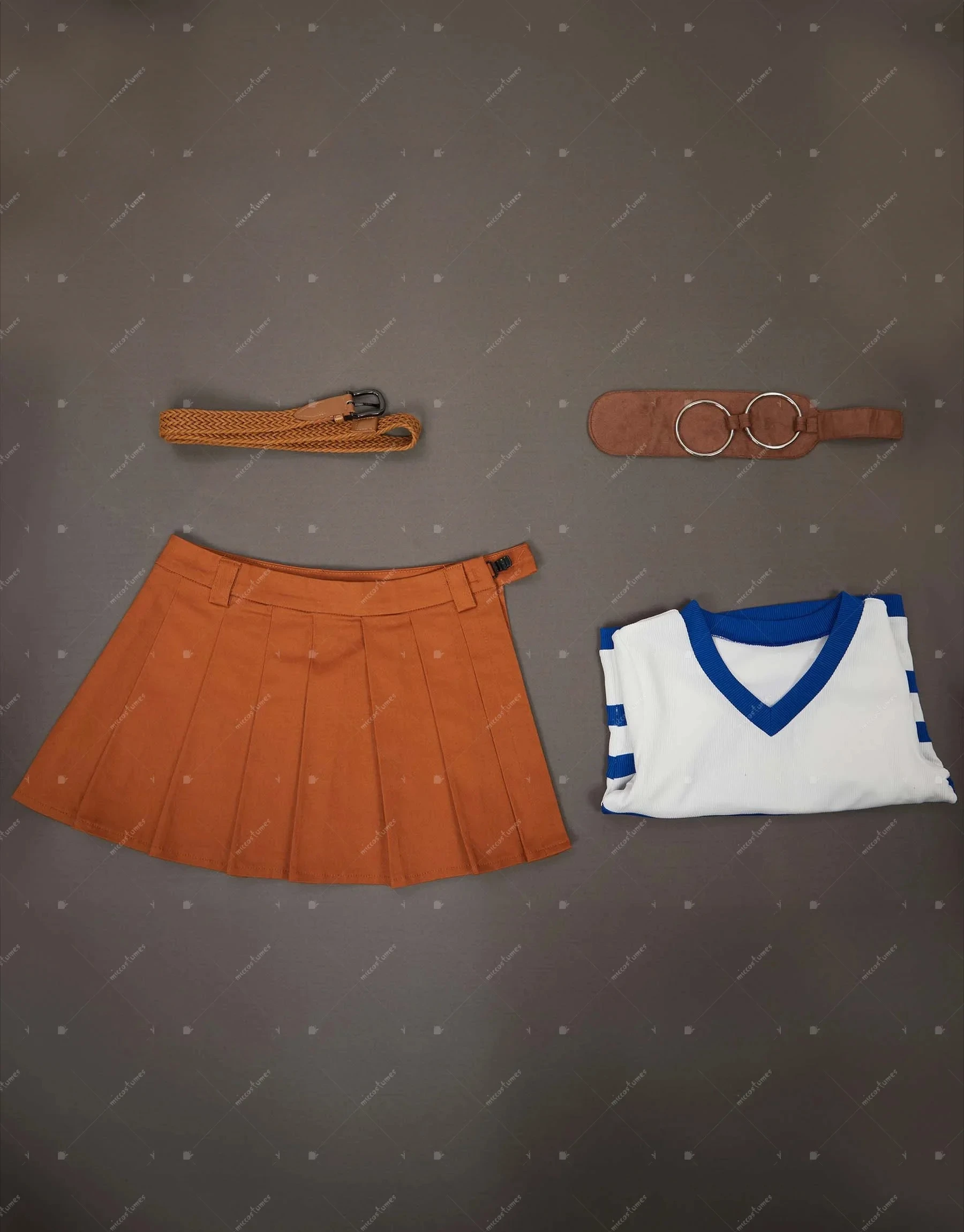 HAIKYUU Women's Nami Cosplay Costume Striped V Neck Short Sleeve Top and Skirt with Belt