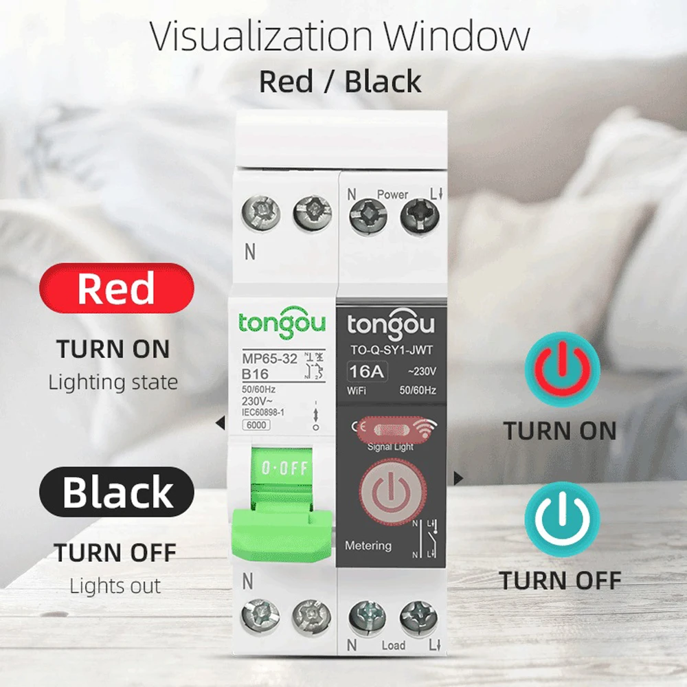 Tuya WiFi Smart Metering Switch 1P+N 10A/16A/25A/32A DIN Rail Timer Switch Voice Remote Control Work with Alexa Google Home