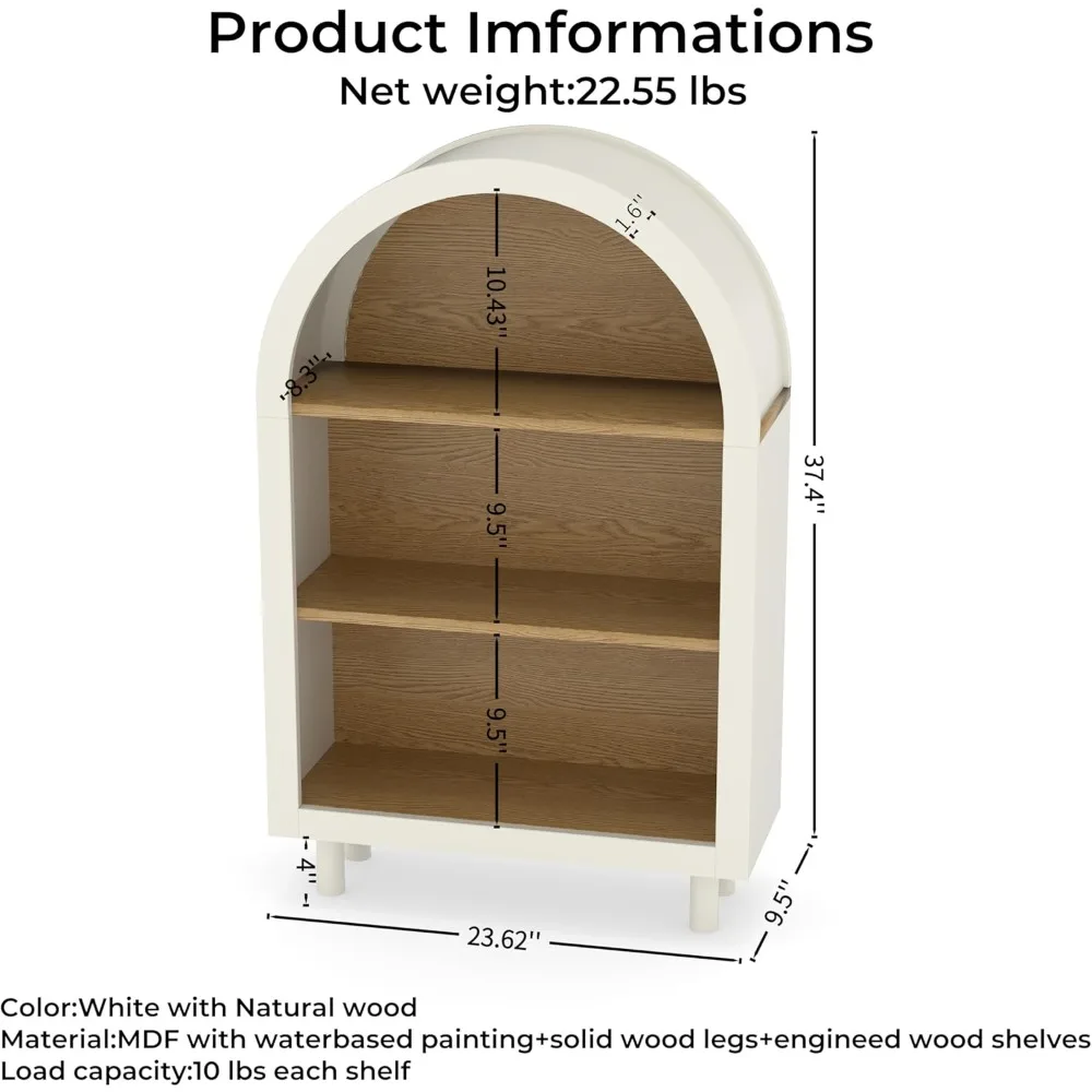 خزانة كتب منحنية، خزانة كتب قصيرة مقوسة صغيرة مع أرفف خزانة تخزين من 3 طبقات، حافظات عرض خشبية مفتوحة للمدخل، موديل