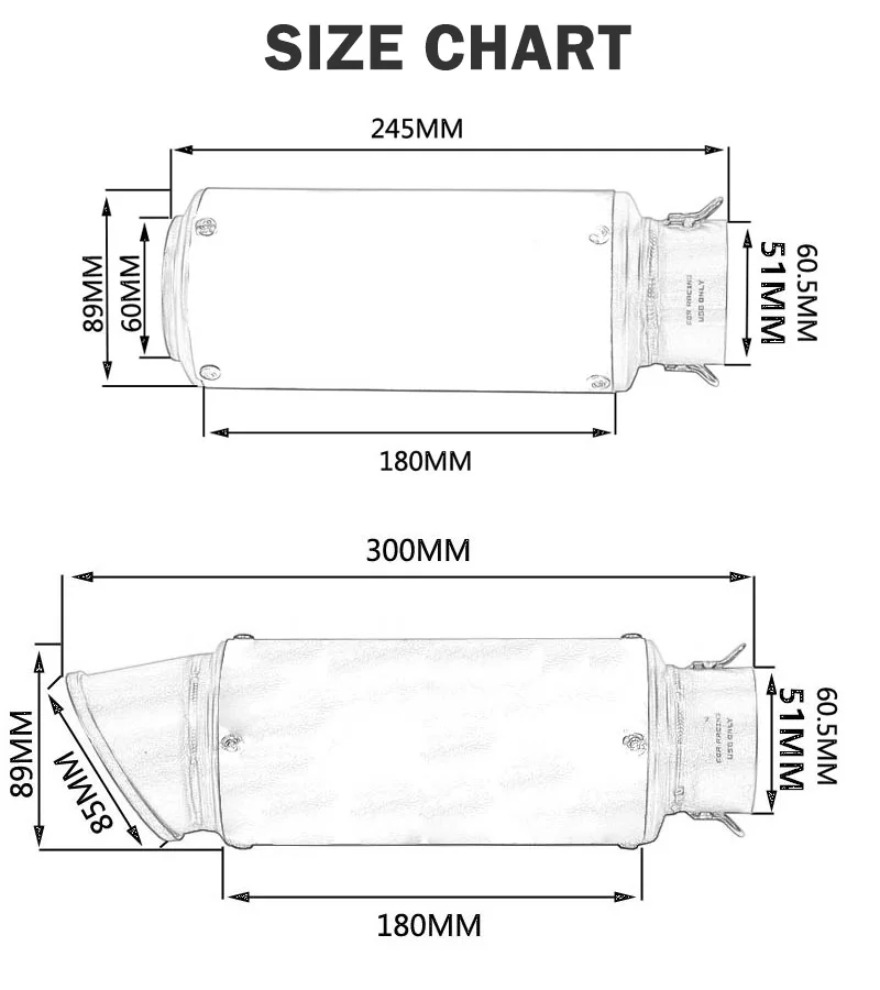 51MM 61mm Modified Motorcycle GP Exhaust Muffler for YZF R6 R15 R3 MT07 zx6r z800 z900 mt09 fz09 ninja400 z400