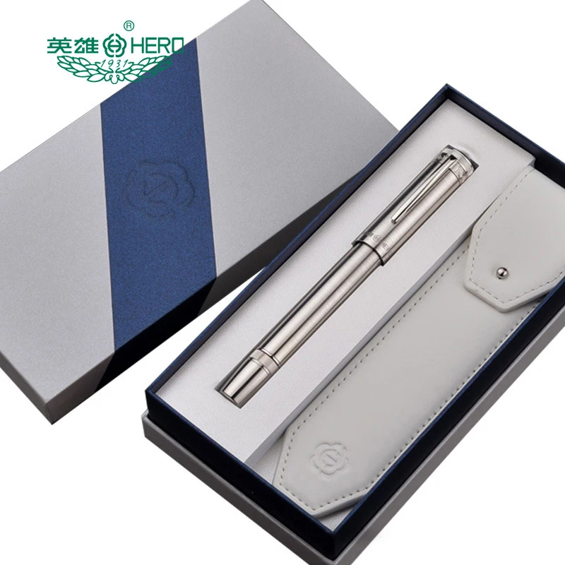 

Hero H718 10K Gold Nib Stainless Steel Fine Nib 0.5mm Fountain Pen Authentic Writing Gift Set Classic With Pen Case