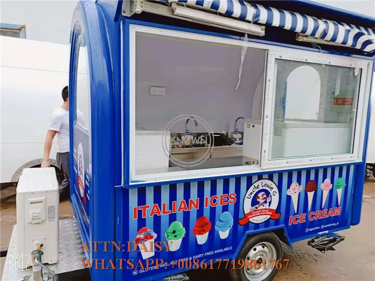 Can customized 250cm Length ice cream truck mobile food cart food van trailer for sale