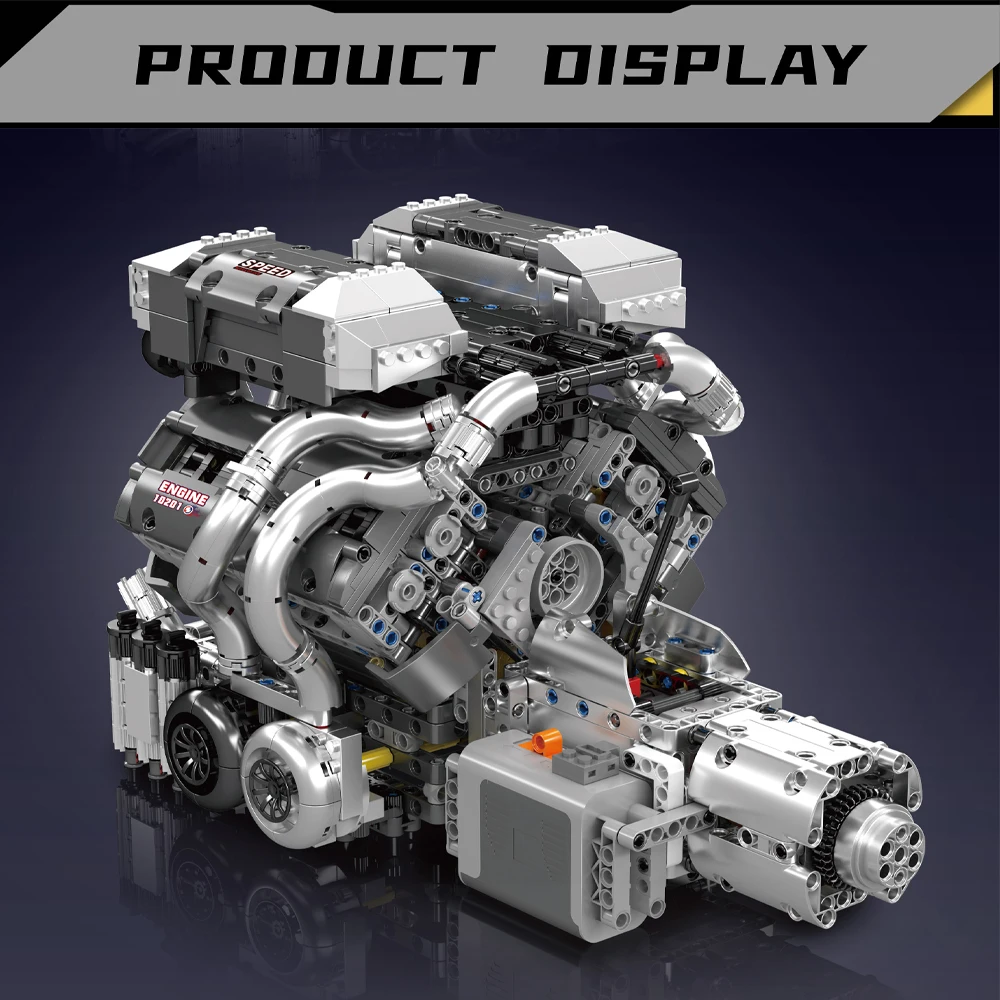 Mould King 10201 BUG Supercar W16 engine with gearbox Model Building Block kits MOC Motor drive puzzle Brick Toy for kid Gift