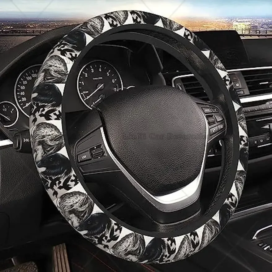 Cute Steering Wheel Cover for Women Girls Viking Norse Wolf Raven Rune Neoprene Car Steering Wheel Accessories