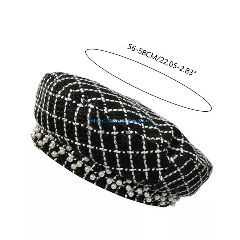 400A Tweed Hat Painter Hat Newsboy Cap Pearl Decorated Dome Hat Octagonal Hat Thanksgiving New Year Banquet Party