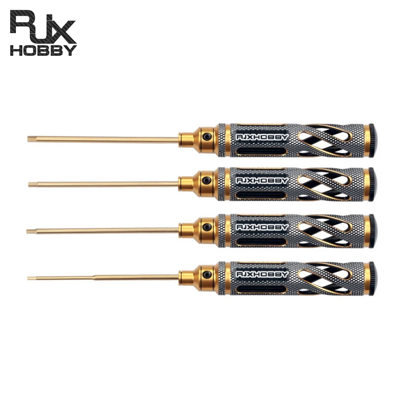 

RJXHOBBY Gold Supper Light Knurled Grip HSS Titanized Hex Screw Driver Tools 1.5mm 2.0mm 2.5mm 3.0mm for RC Heli Car FPV Drone