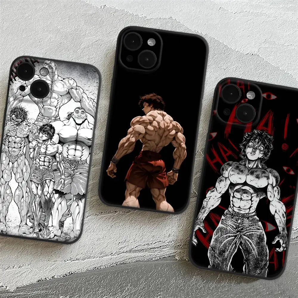 أنيمي B-baki HanmaS Baki the Grappler جراب هاتف لابل آيفون 16,15,14,13,12,11,Pro,Max,Mini موجة النفط الخلفي جراب هاتف قصير #1