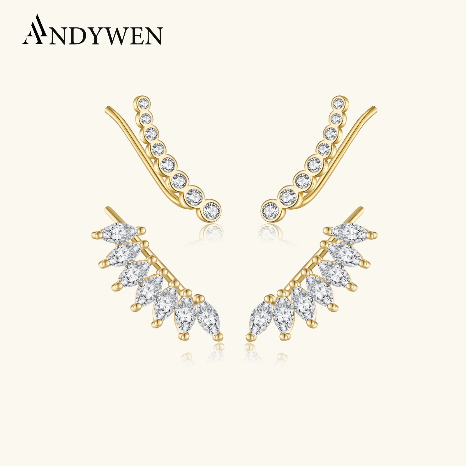 ANDYWEN 925 Sterling Silver Climber Thread Ear Pin Piercing Clip Safety Women Cuffs Bar Jewelry Earcuff Piercing Party Rock Punk