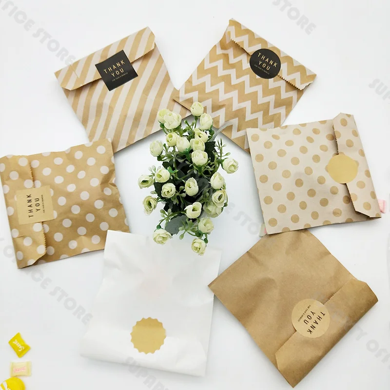 Bolsa de 25 Piezas y 10x15cm, bolsas de papel Kraft de estilo mixto, decoración de dulces de cumpleaños y boda, embalaje de bolsa de regalo para invitados