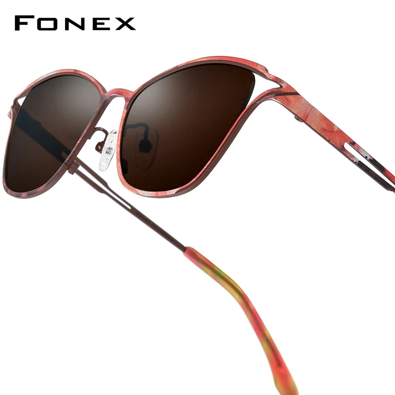 

FONEX Titanium Sunglasses For Women New in Trendy Brand Design Polarized Sun Glasses High-end Japanese Cat Eye Shades 85922