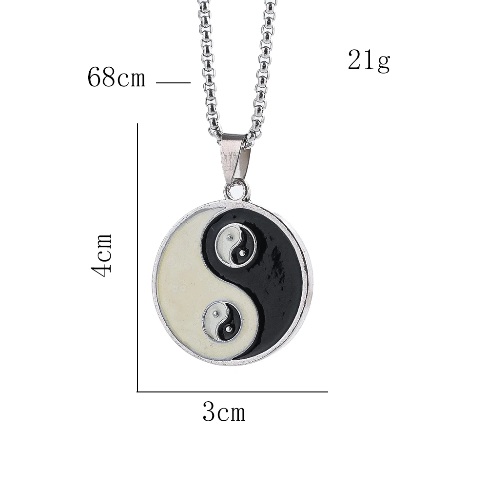 Yin Yang Black and White Stainless Steel Necklace Vintage Charm Taoism Tai Chi Feng Shui Cleansing Healing Lucky Jewelry Gift