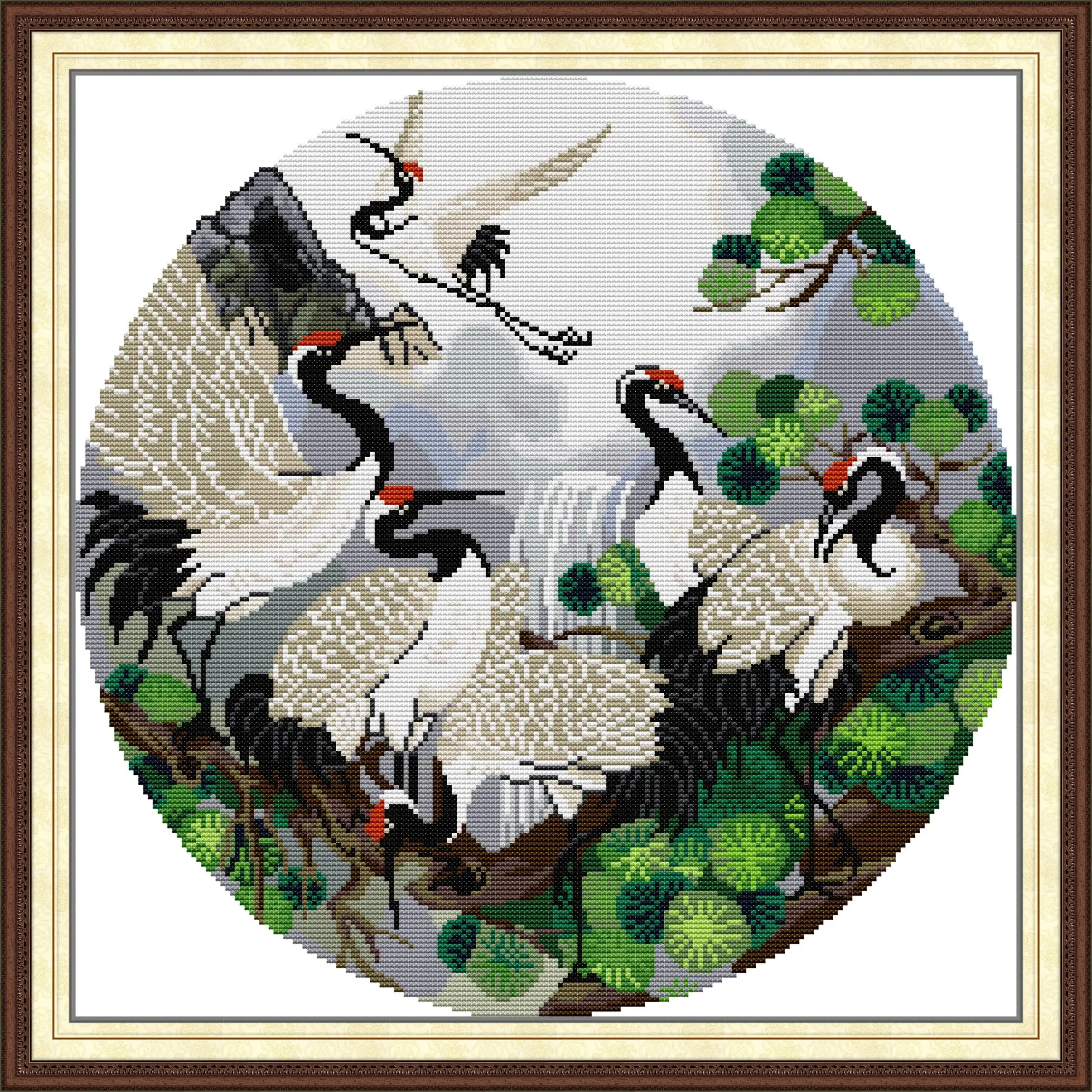 

Joy Sunday Pre-printed Cross Stitch Kit Easy Pattern Aida Stamped Fabric Embroidery Set-White Crane Prolongs Life