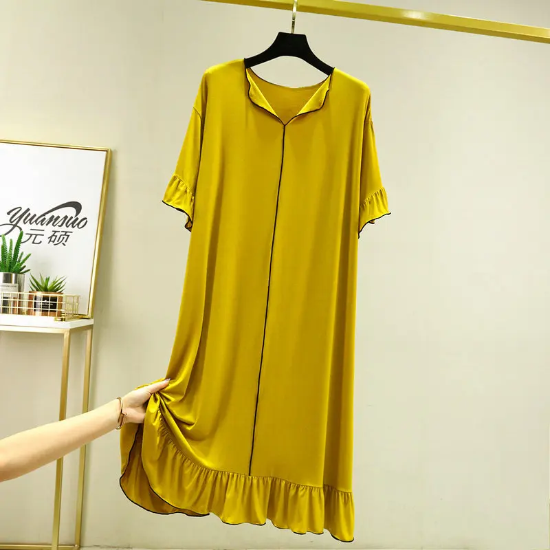 Fdfklak Modal V-Neck Women Nightgowns Thin Short Sleeve Loose Summer Homewear Fashion Soft Leisure Fish Tail Night Dress