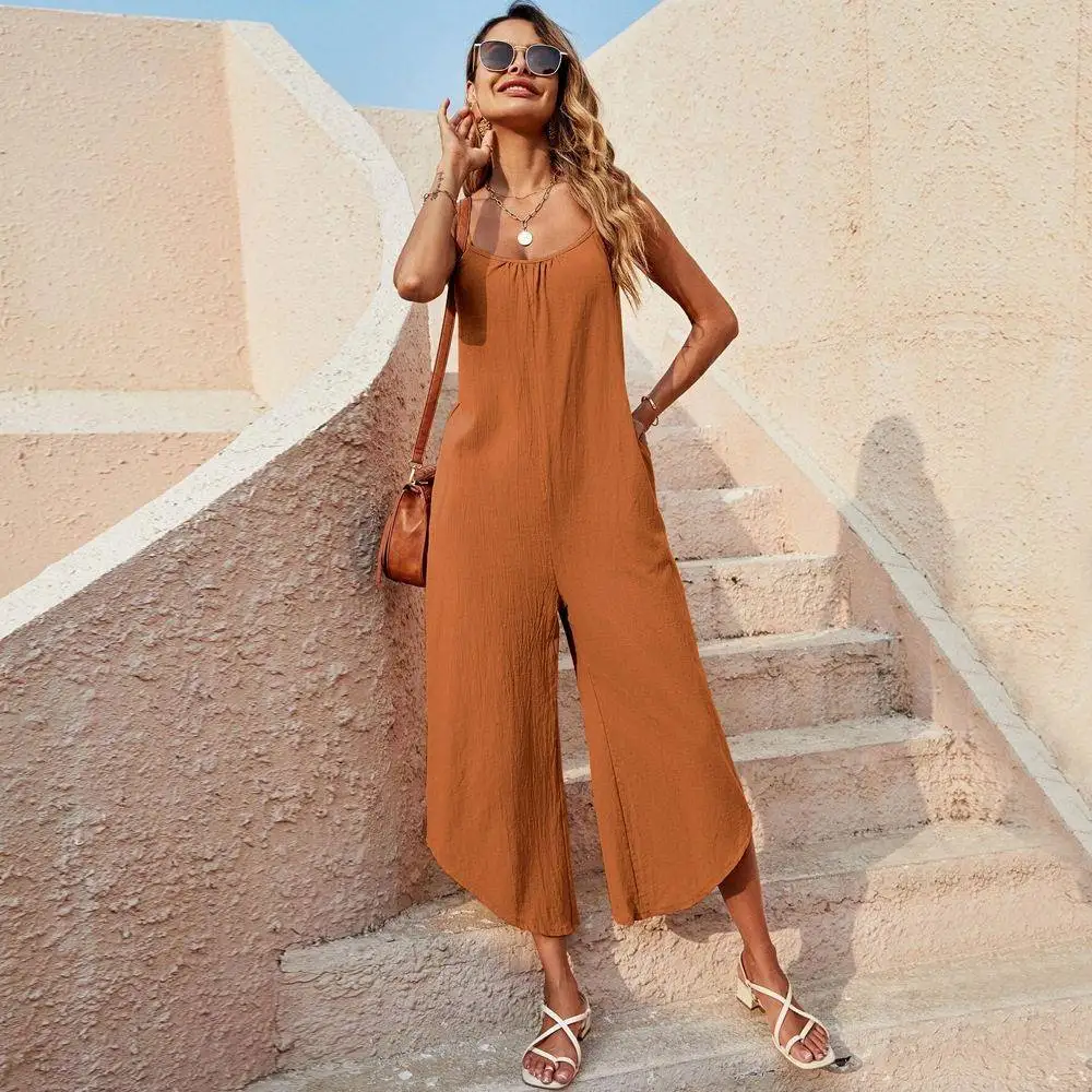 

Women's Loose Casual Off-Shoulder Jumpsuit with Irregular Pockets High Waist Long Pants Summer 2026 Fashion Trend