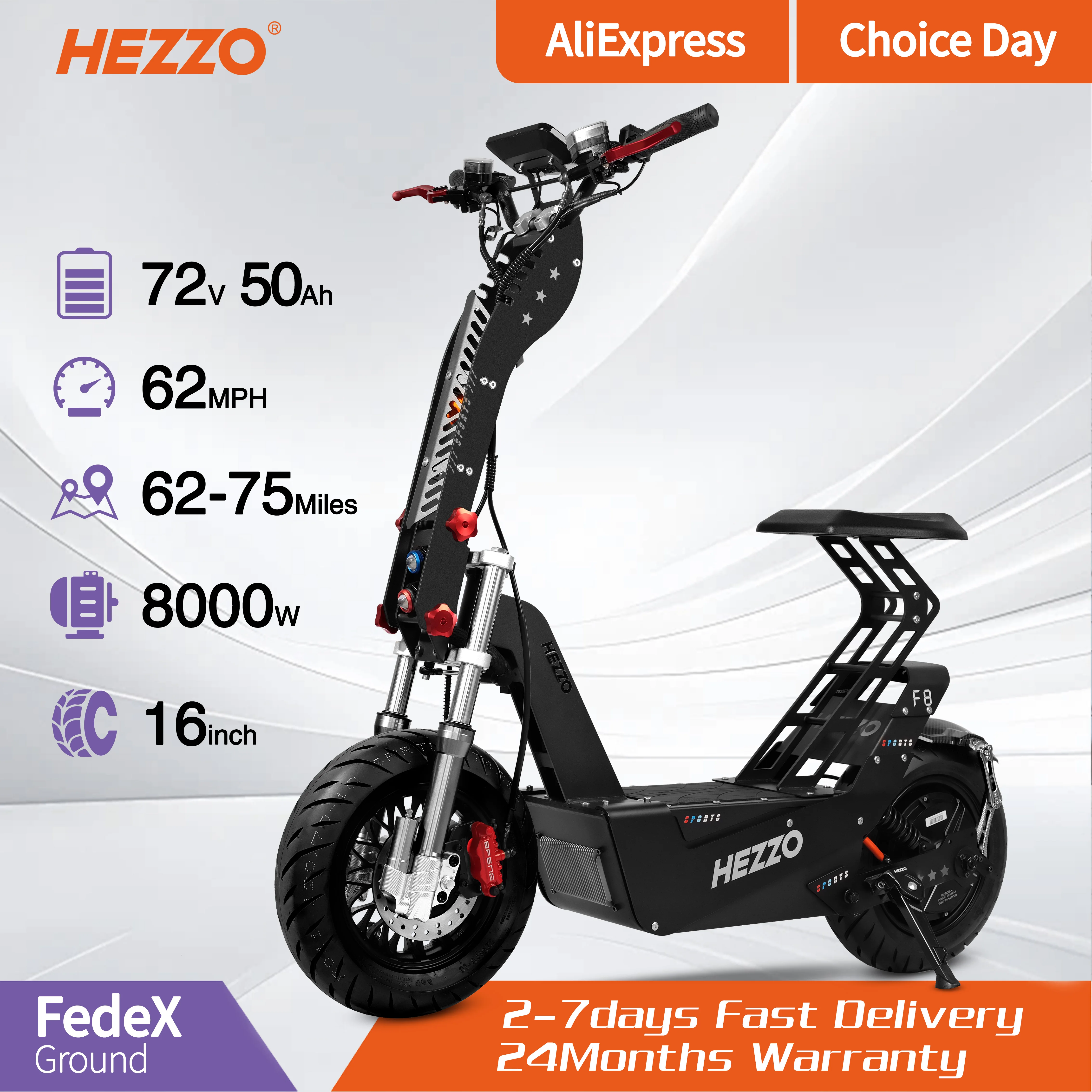

HEZZO 8000W Electric Scooter Dual Motor Top Speed 90-100KM/H，72V 50Ah ，16Inch Off-Road Tires Sport Folding F8 eScooter