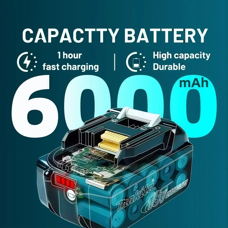 Original Makita 6Ah for Makita 18V Battery BL1830B BL1850B BL1850 BL1840 BL1860 BL1815 Replacement Lithium Battery