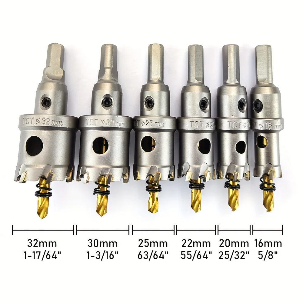 8pcs Heavy Duty Carbide-Tipped Hole Saw Set - 16-32mm Sizes Durable Metalworking Drill Tool For High-Speed, Precise Cutting