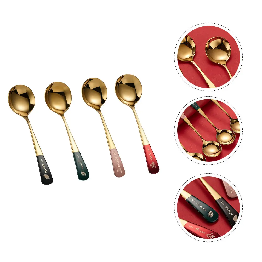 4 pezzi in acciaio inossidabile caffè dessert design creativo di frutta gelato cucina miscelazione condimenti tè cucchiaio a testa tonda cucchiaio per mescolare