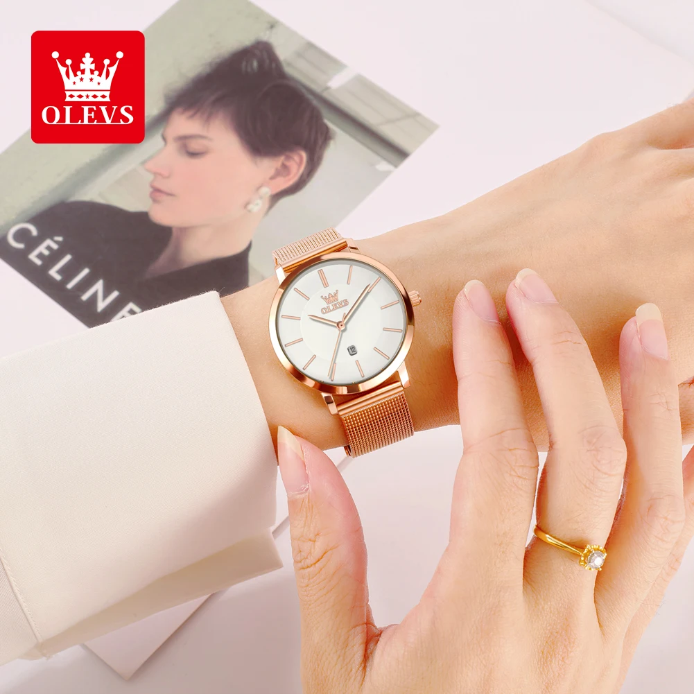 OLEVS 5869 Women Watch Fashion Business Ultra Thin 6.5mm Waterproof Watch Luxury Automatic Date Original Women Quartz Watch Gift