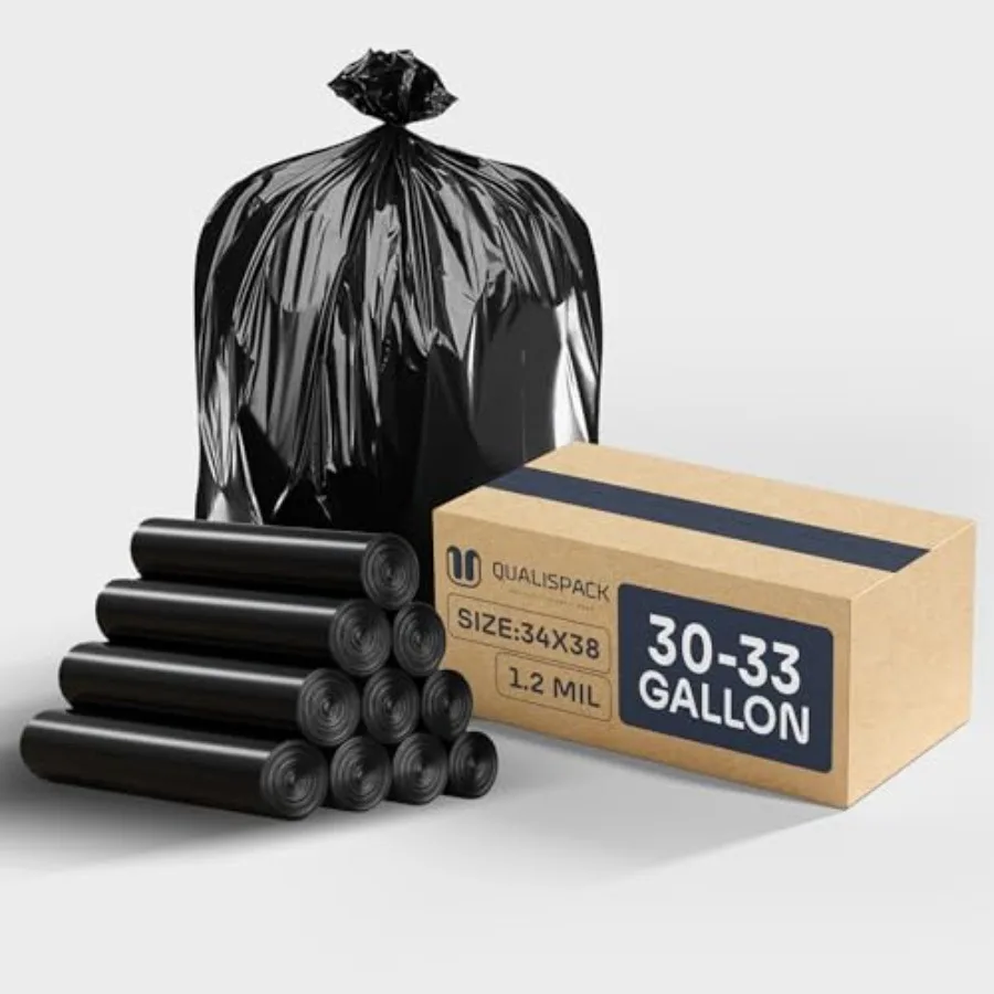 

33 Gallon Can Liners 34x38 Black 1.2 Mil Heavy Duty Eco-Friendly Trash Bags 150 Bags for Commercial Industrial and Outdoor Use