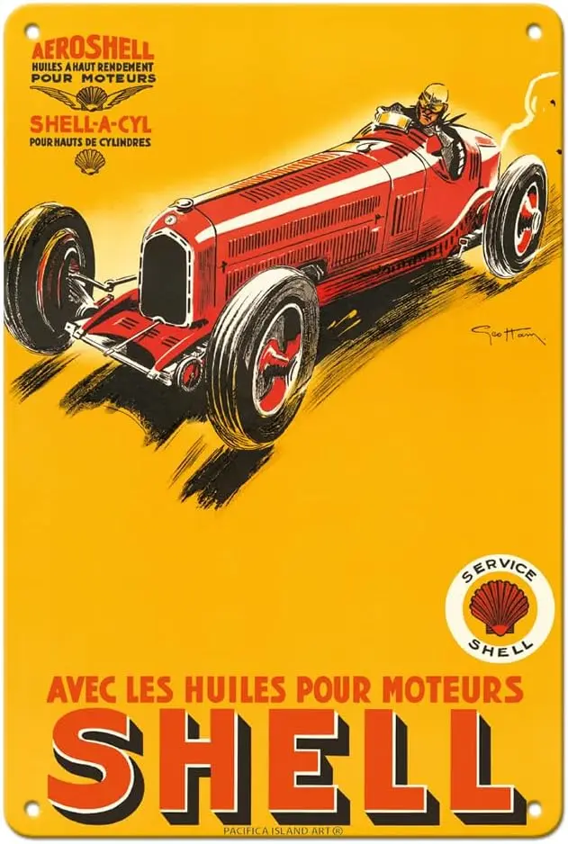 Motor Oils - Racing Cars Vintage Car Poster by Géo Ham (Georges Hamel) c.1934- Metal Tin Sign
