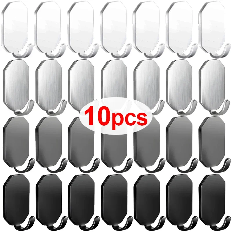 10/1Pcs Self Adhesive Stainless Steel Hook Kitchen Bathroom Organizer Hanging Hook Household Coat Storage Hanger Rack Wall Hooks