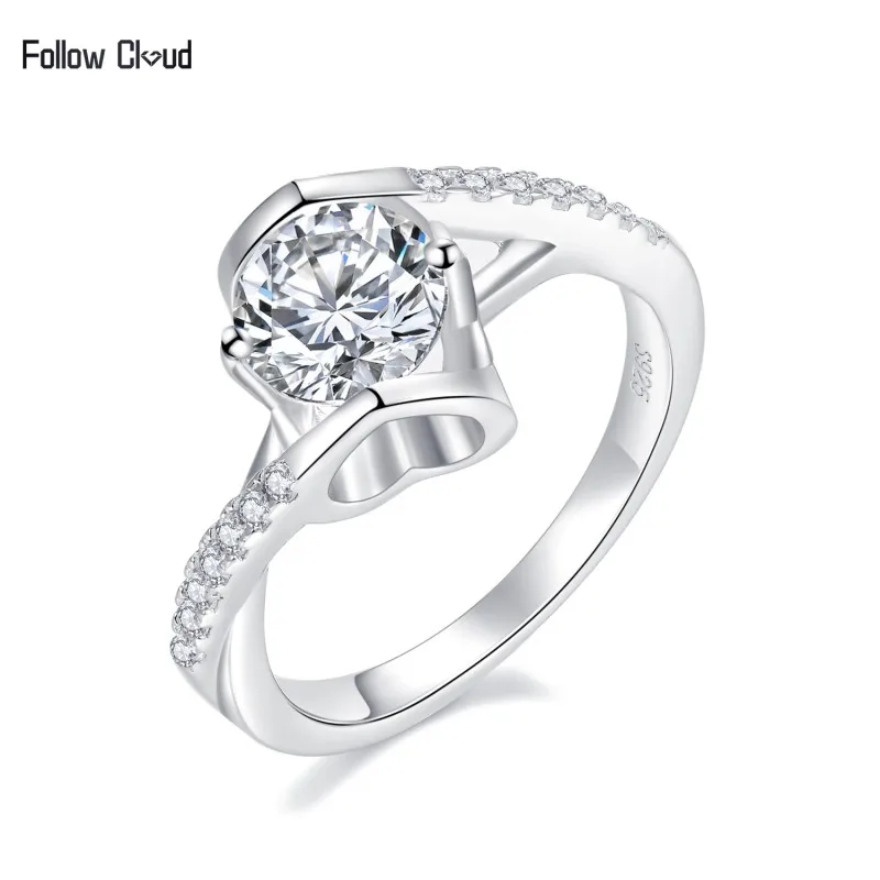 

Follow Cloud 1.0ct Real Moissanite Ring S925 Sterling Sliver Plated 18k White Gold Luxury Simulated Engagement Band for Women