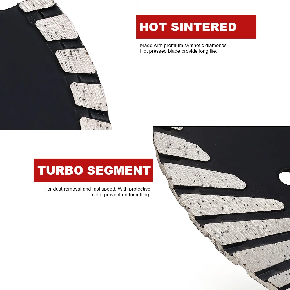 Hoja de sierra de diamante turbo prensada en caliente de 180mm con corte de protección inclinada para granito, mármol y brike con rosca m14/5-8-11, 1 ud.
