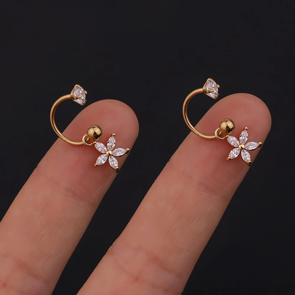 1 Para Kolczyk ze stali nierdzewnej Mini CZ Drop Earring Kobiety Księżyc Kwiat Tragus Chrząstka Helix Hoop Conch Rook Daith Lobe Piercing Biżuteria