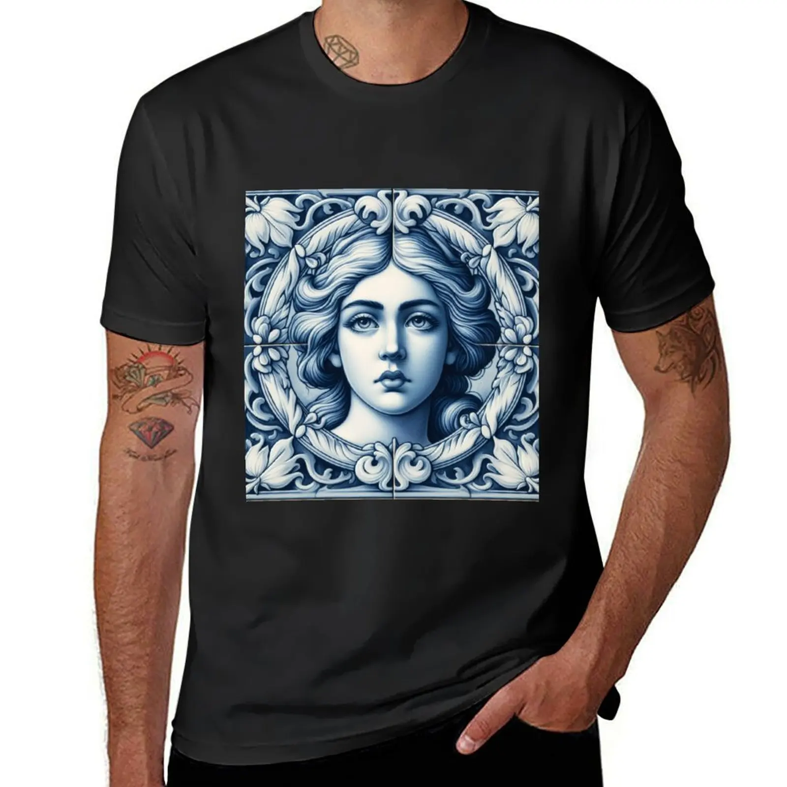 Delft Tile With Woman Face No.2 T-Shirt shirts graphic tees korean fashion summer tops Men's cotton t-shirt