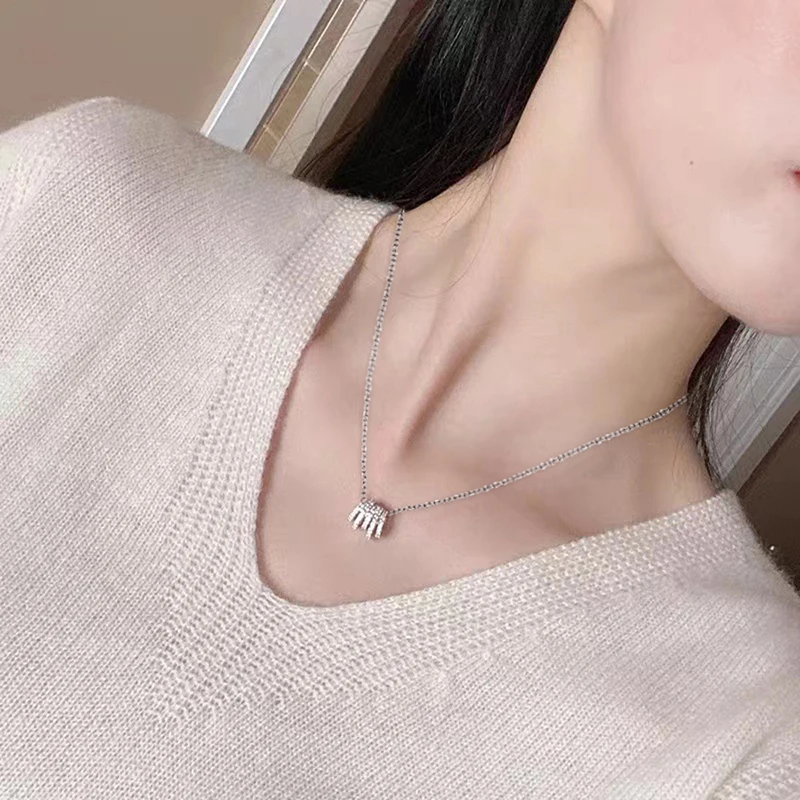 Huitan المرأة فضية اللون قلادة قلادة متعددة الدوائر تصميم موضة حفل زفاف اكسسوارات يتوهم مجوهرات يومية متعددة الاستخدامات #4