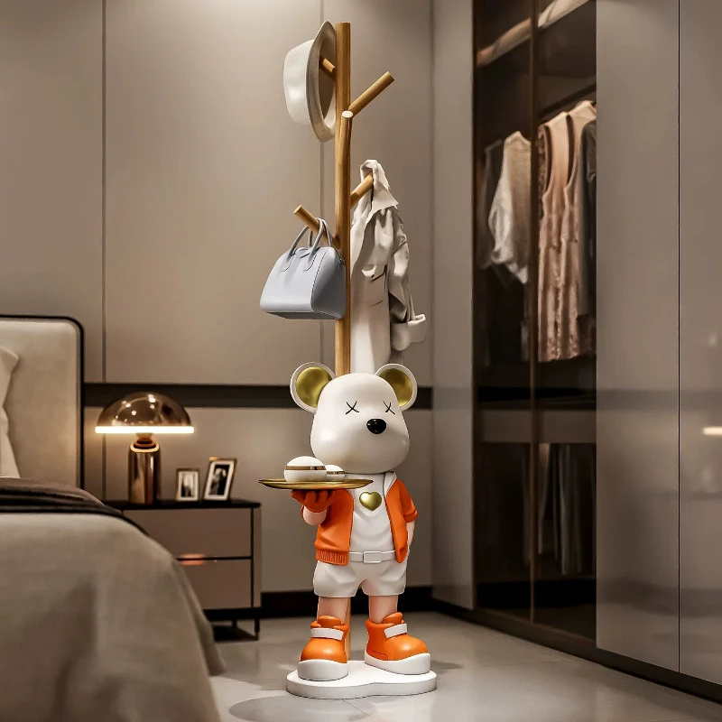 Fashion Home Decor Cartoon Bear Figurine Nordic Modern Living Room Bedroom Large Floor Decoration Sculpture Storage Coat Rack