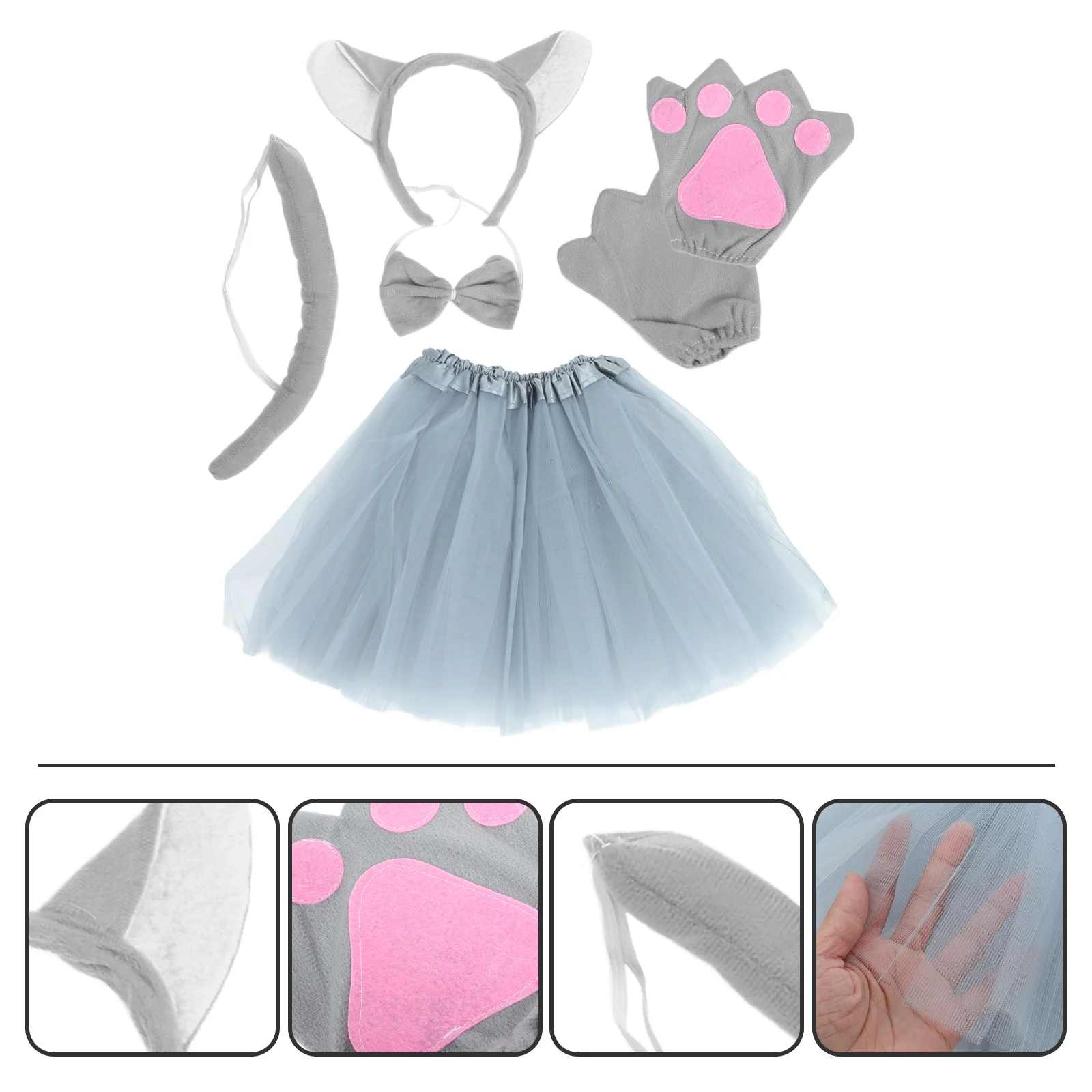 

5pcs in 1 Set Creative Animal Big Wolf Cosplay Costume Headband Bow Tie Paws Gloves Tail Mesh Skirt Set Kids Performance Stage H