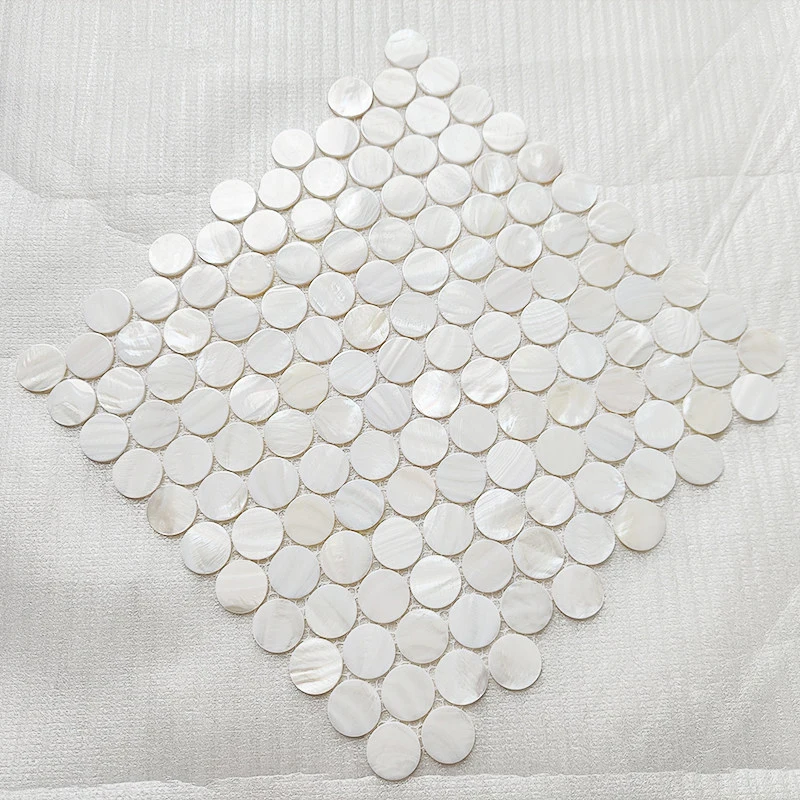 11Pcs Super White Round Natural Shell Mosaic Wall Art 30x30cm Self-Adhesive Shells for Bathroom TV Background Decorat