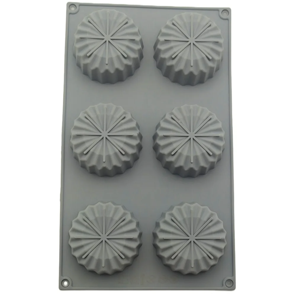 6 Hole Circular Radiant Sunflower Ribbed Silicone Mousse Cake Mold 3D Radiating Ribs Dessert Jelly Pudding Chocolate Baking Tool