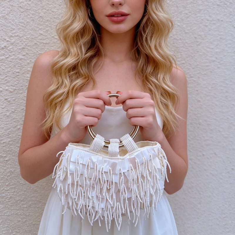 Exquisite Beaded Bag Handmade Chic Shell Switch Wallet For Ladies Half Moon Crossbody Bag Shell Handbag Must-have for Summer