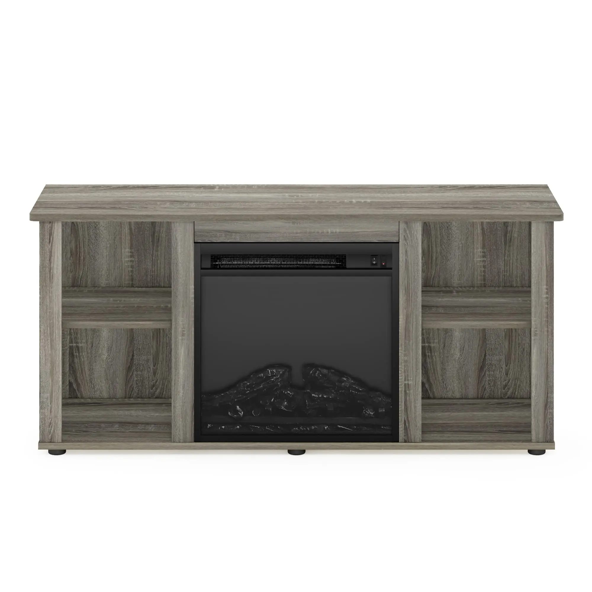 Jensen Fireplace Entertainment Center TV Stand with Open Storage for TV up to 55 Inch, French Oak Grey