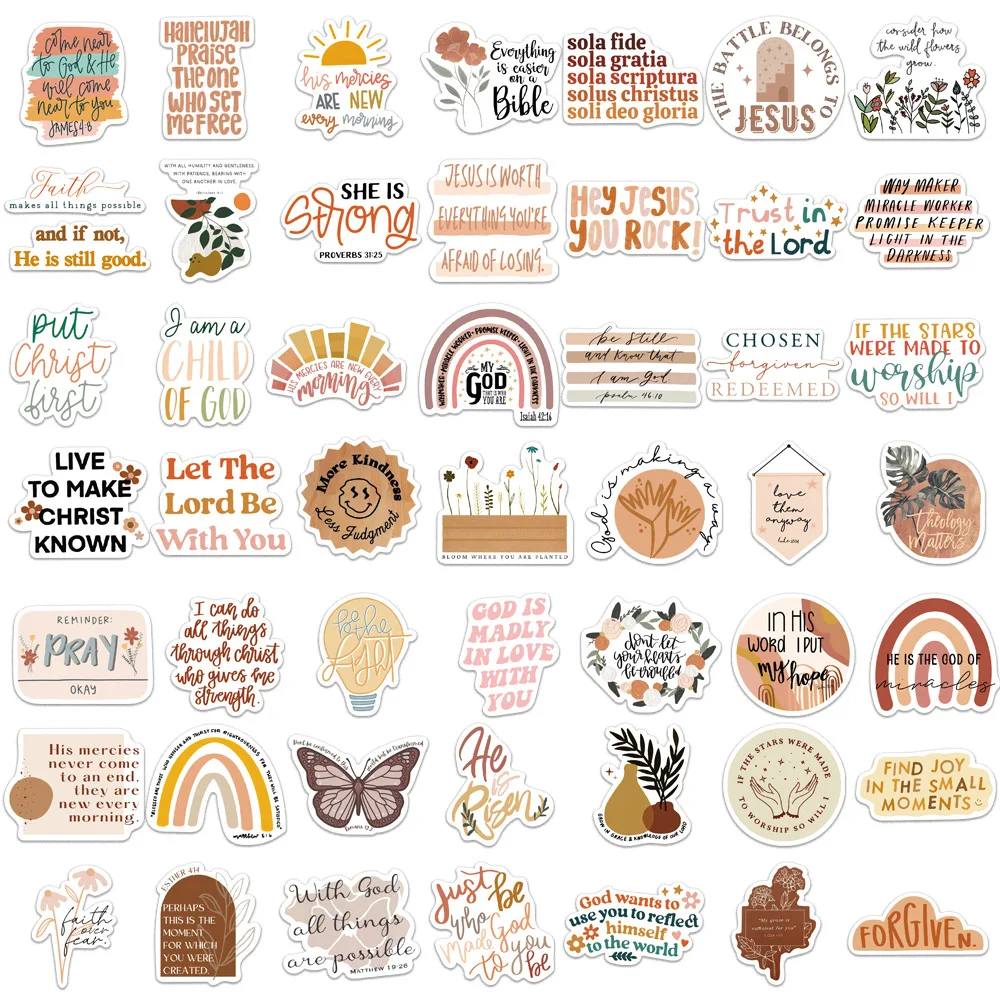 10/30/50PCS Cute Bohemian Jesus Phrase Stickers Inspirational DIY Diary Suitcase Scrapbook Phone Laptop Bike Joke Sticker Gift