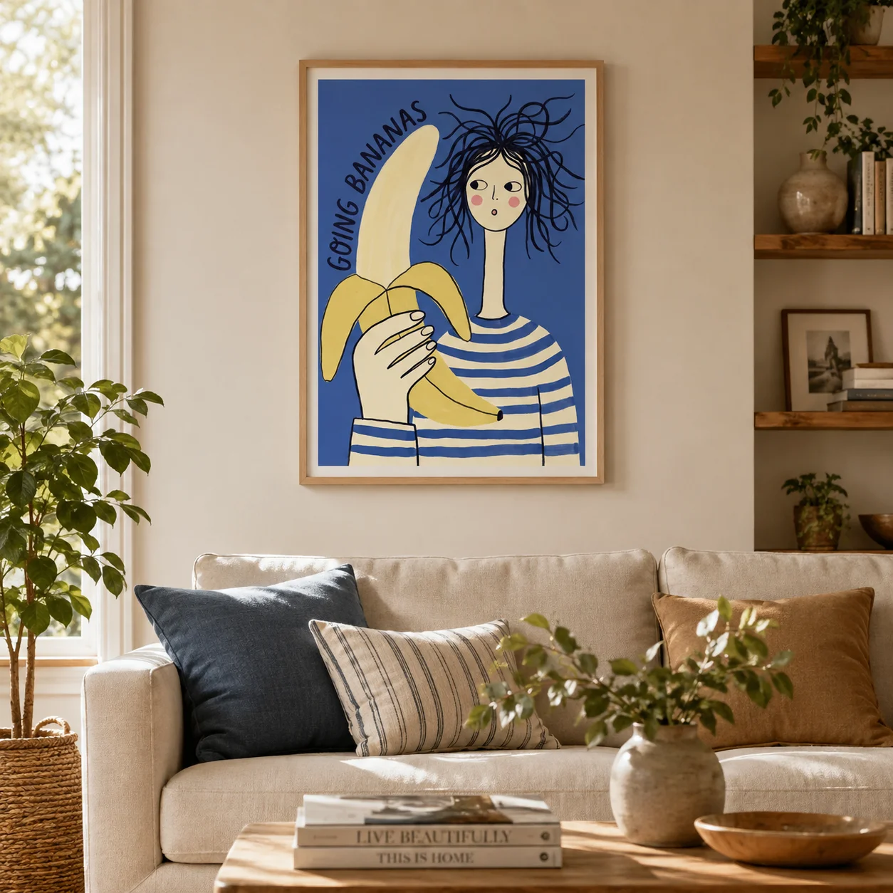 Going Bananas Poster,Canvas Wall Print,Modern Art Illustration,High‑Grade Home Decoration Artwork for Bedroom,Living Room,Office
