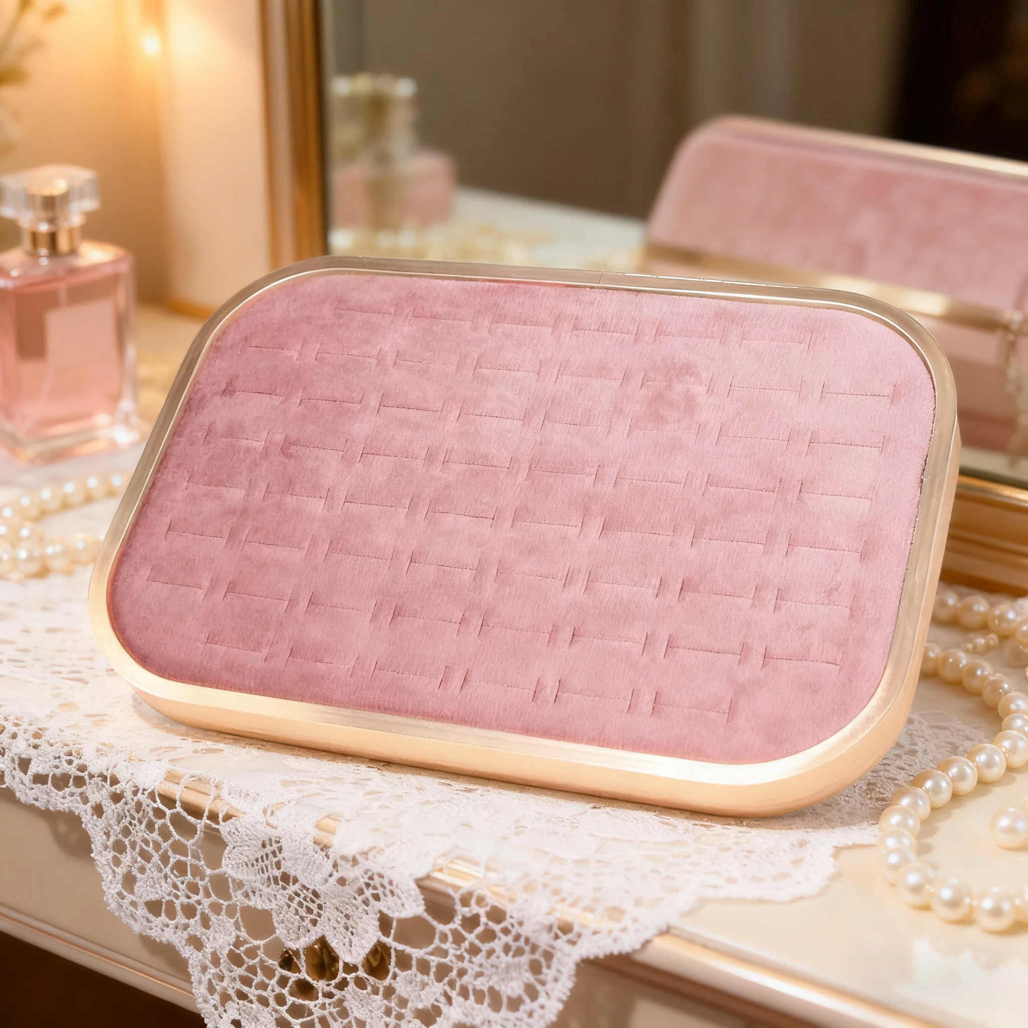 

Розовый бархатный поднос для ювелирных изделий, металлический каркас, органайзер для колец и ожерелья, выставочный дисплей премиум-класса