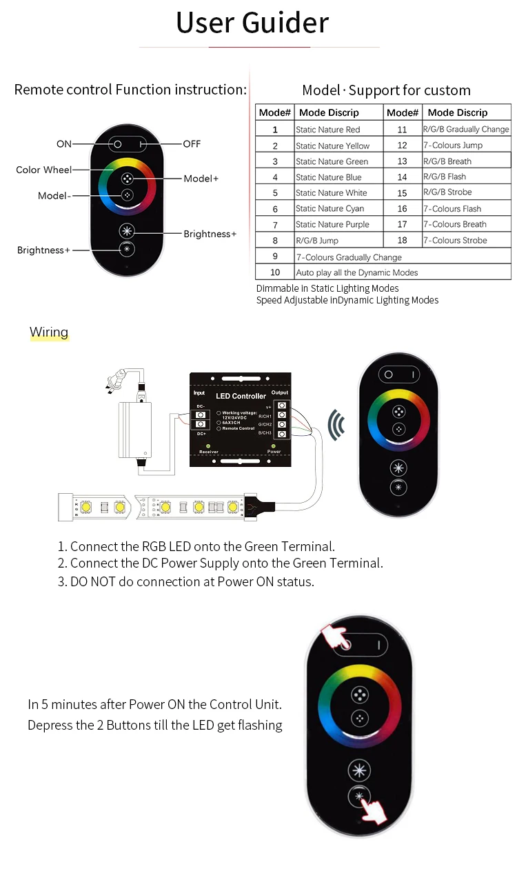 Small lron shell Controller TouchRemote Control indicator Dc5-24V 30A6Key Single Light Cct Rgb smd cob stripDimmer Controller