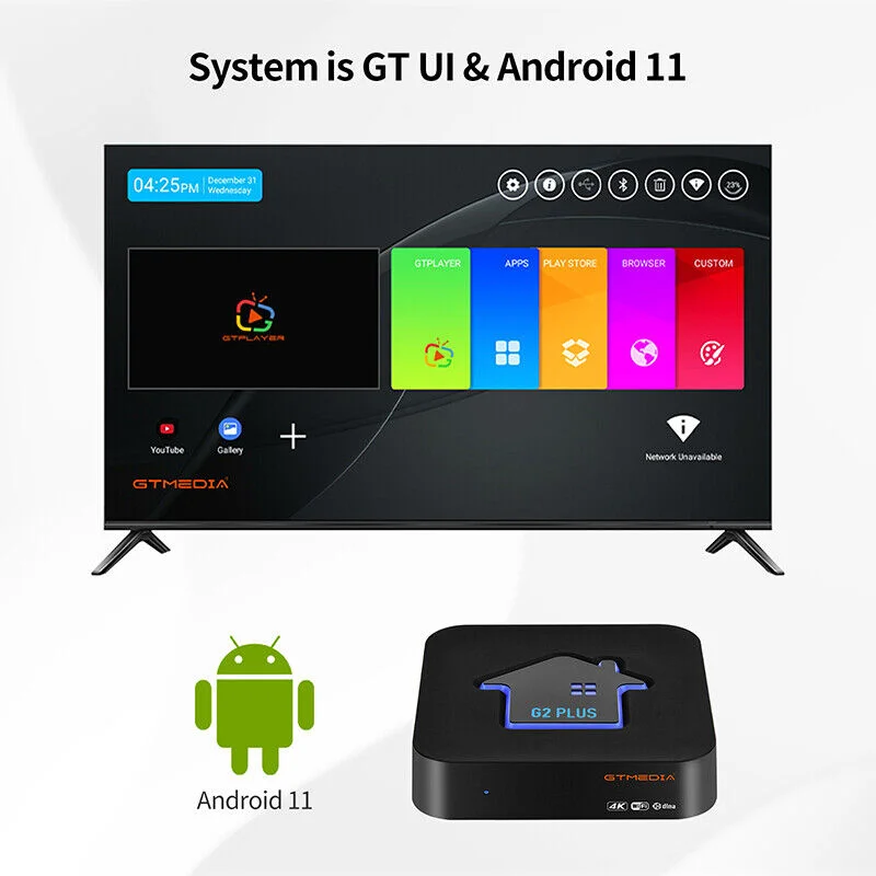 GTMEDIA G2 PLUS Smart TV Box Android 11 Amlogic S905W2 2GBRAM+16GBROM 4K Utrla HD 3D Video Media Player Set Top Box Support M3U