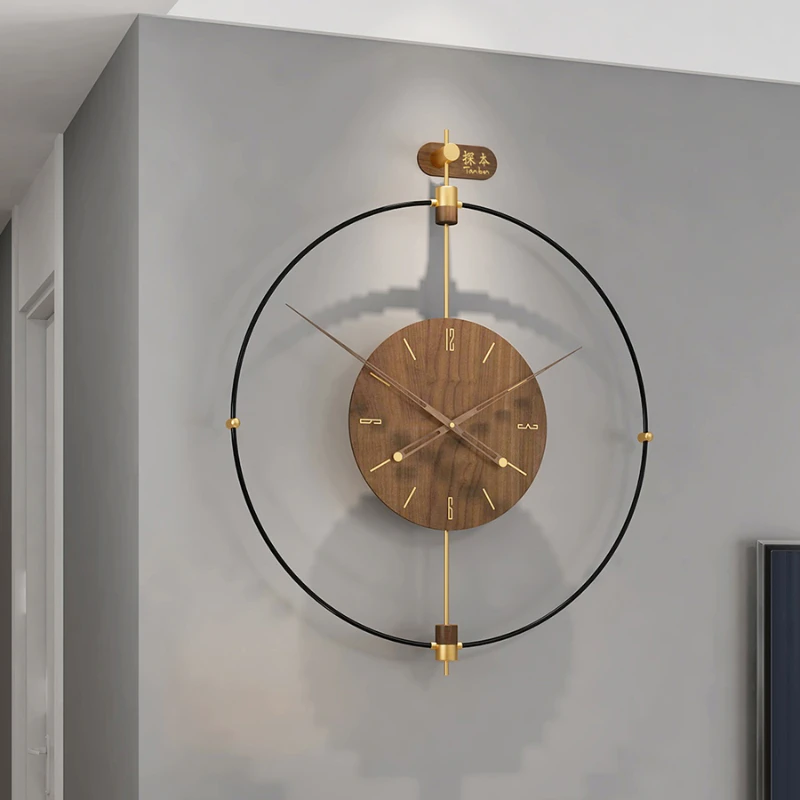 

Simple Wall Clock Modern Design Luxury Wood Home Decor Living Room Wall Decor Wall Hanging Mute Walnut Brass Round