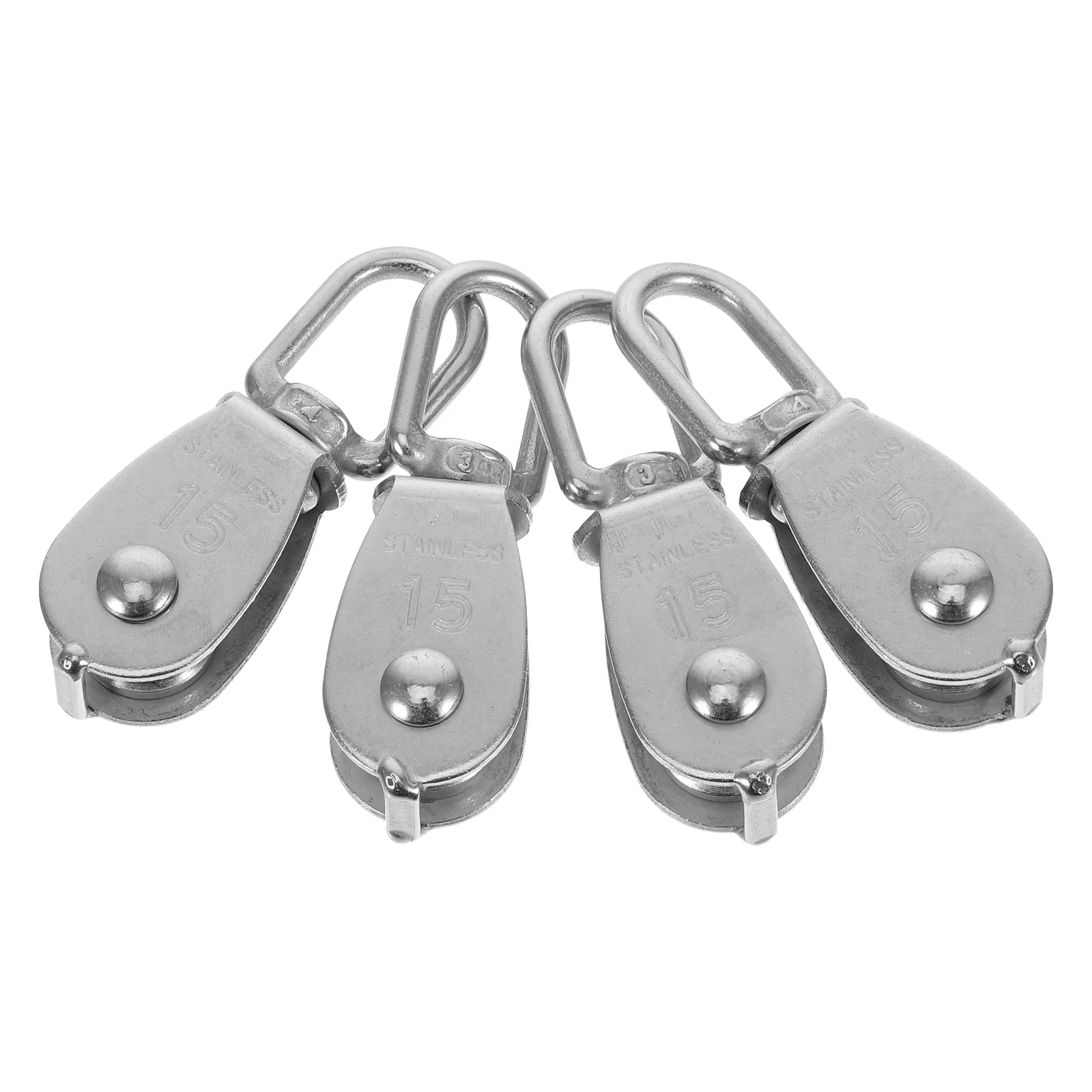 4 Pcs Pulley Block Wire Rope Single Roller Gym Attachments Lifting Crane Swivel Hook Stainless Steel Silent Wheels