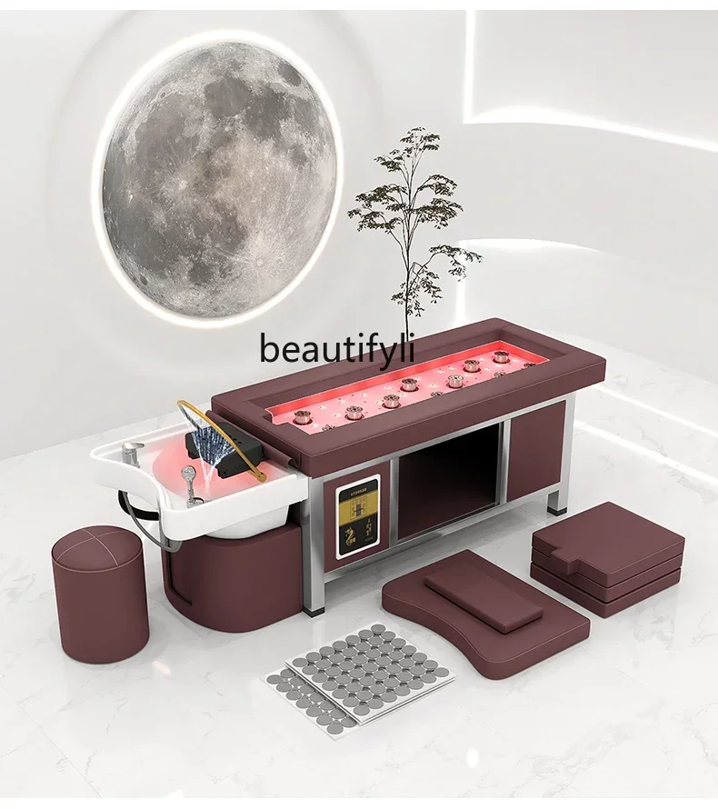 4yj15Moxibustion Ceramic Basin Stainless Steel Shelf Thai Shampoo Chair Water Circulation Fumigation Head Treatment Bed Beauty S