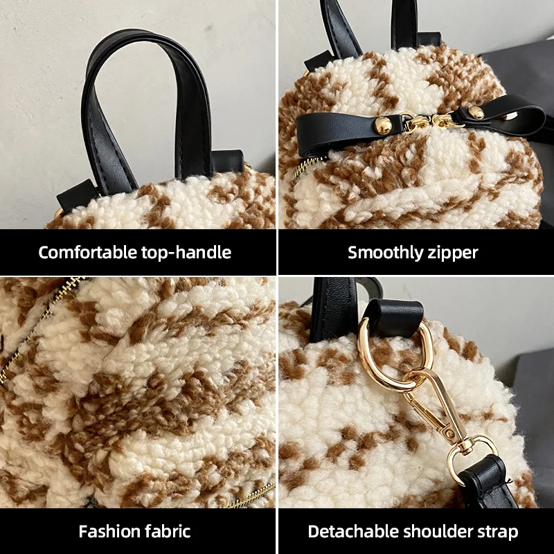 Fashion Autumn and Winter Women's Plush Backpack Ethnic Style Shoulders Daypack Fluffy Large Multi-Pocket Pack Daily Commuter