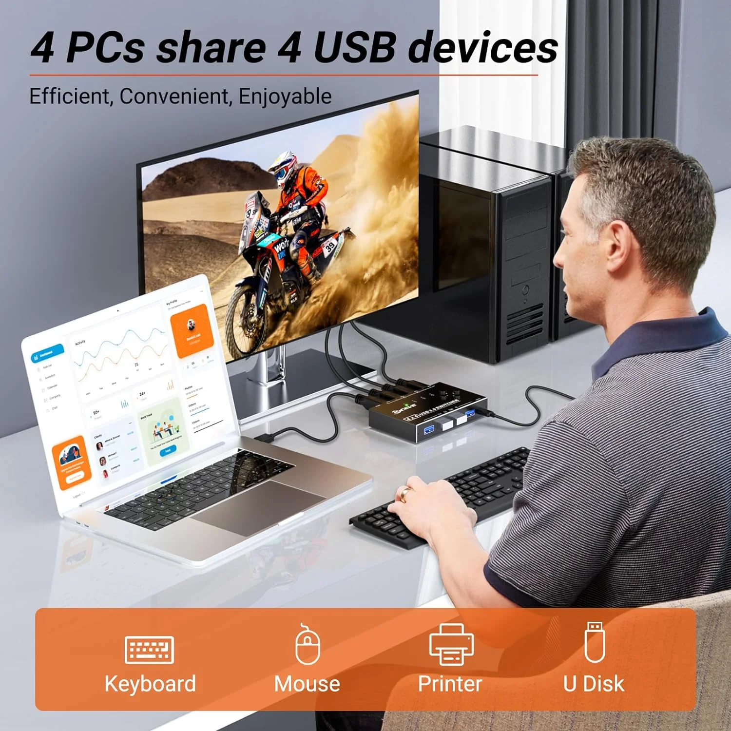 Neue kceve usb 3,0 switch selector 2 computer teilen sich 3 usb port und tf/sd port geeignet für maus tastatur drucker tf/sd karte